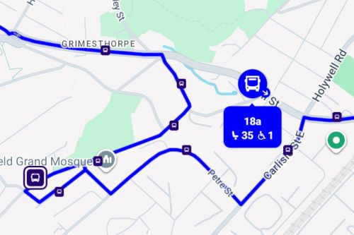 Bus departure app showing disruption warning